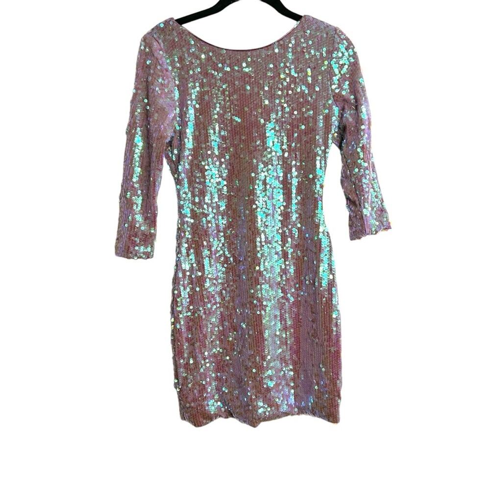 Arden B NEW! Lavender iridescent Sequin 3/4 Sleeve Bodycon Dress, Size S